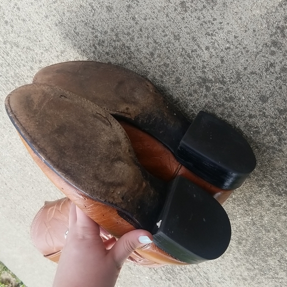 Nocona Ostrich Boots sz 11 Brown Tan Stitched - Picture 5 of 6